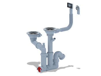 Cифон для мойки АНИ Пласт F серия F7500S 3 1/2 дюйма 40 двойной смещенный с гибким переливом и отводом для стиральной машины