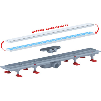 Трап линейный  пластиковый АНИ Пласт TLQ1075 DN40 с сухим затвором и матовой решёткой под плитку МОЛ 750х62 мм
