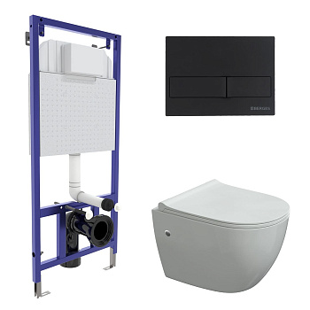 Комплект для монтажа подвесного унитаза: инсталляция NOVUM525, кнопка L5 Soft Touch черная, унитаз O