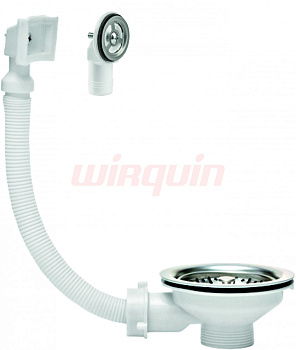 Выпуск для мойки с нерж.чашкой Ø90 мм с двумя переливами в комплекте (круглый и квадратный)WIRQUIN