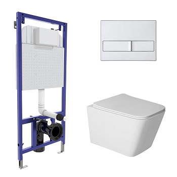 Комплект: инсталляция NOVUM кнопка L2 матовый хром, унитаз SIGMA Rimless 52 см, сиденье дюропласт ми