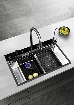 Кухонная мойка многофункциональная ПРОФСАН PSM-9942ST готовое решение со смесителем, нержавеющая сталь
