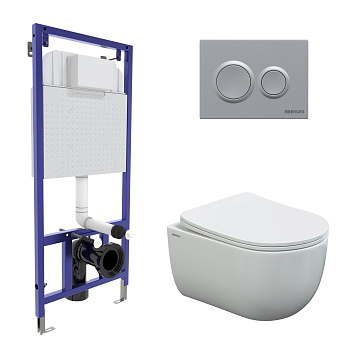 Комплект для монтажа  подвесного унитаза: инсталляция NOVUM525, кнопка О2 матовый хром, унитаз VENTA