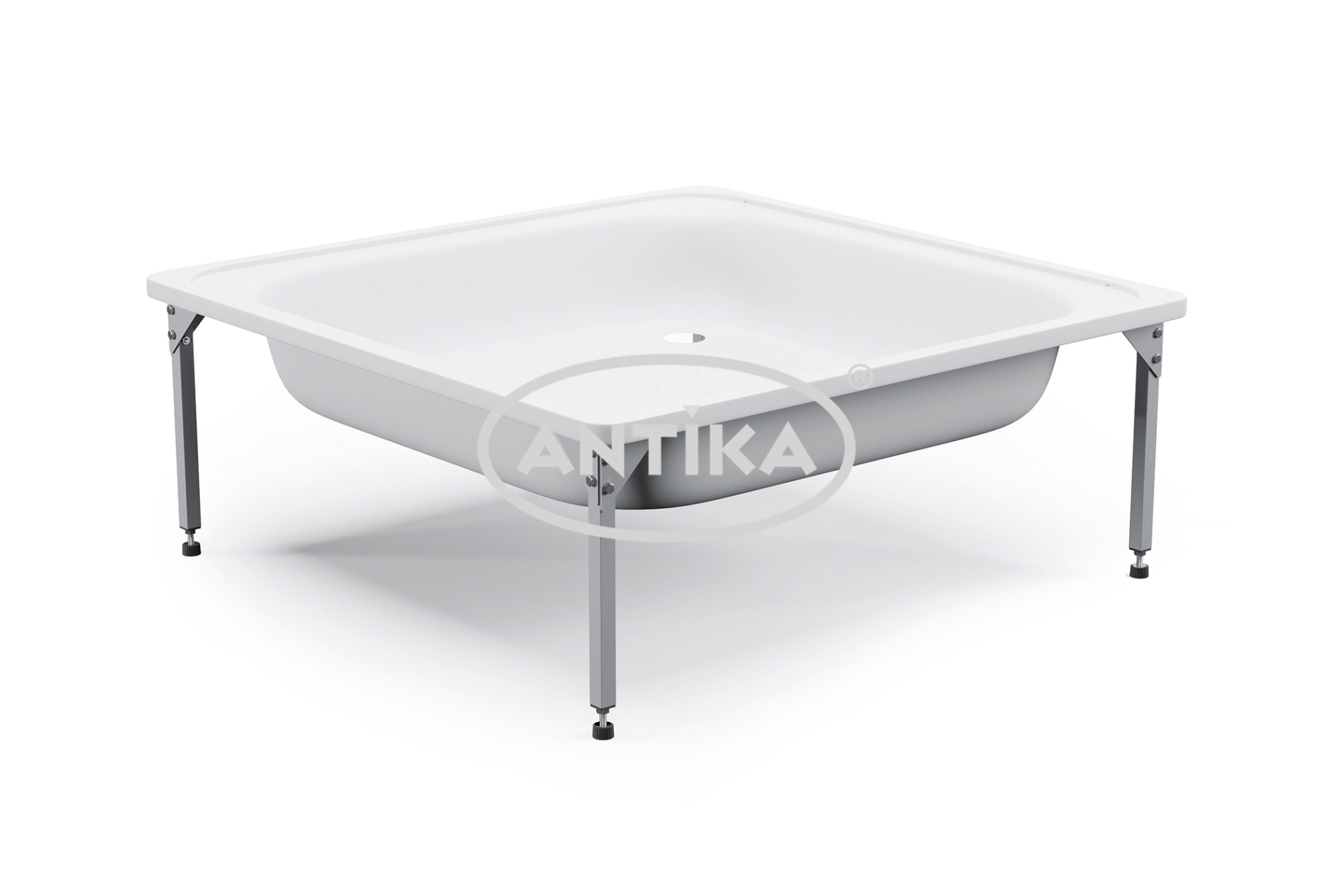 ANTIKA Поддон душевой стальной эмалированный 90х90х15 см., слив D-52мм., с подставкой