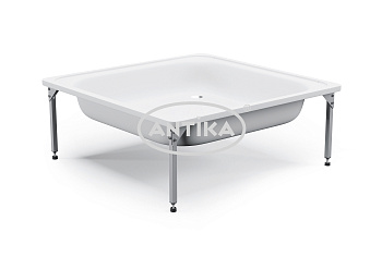 ANTIKA Поддон душевой стальной эмалированный 90х90х15 см., слив D-52мм., с подставкой