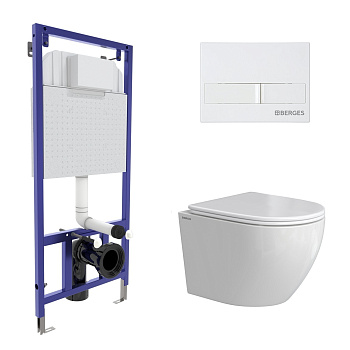 Комплект: инсталляция NOVUM кнопка L1 белая, унитаз OKUS Rimless 49 см, сиденье дюропласт микролифт,