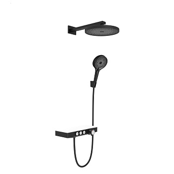 Душевой комплект MORANS с изливом и термостатом, черный матовый, BERGES
