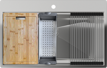 Rivelato Rinox 8050 Мойка нерж.сталь 1 чаши 800*500*200 мм в комплекте (доска, коландер, рол мат) арт.8050 