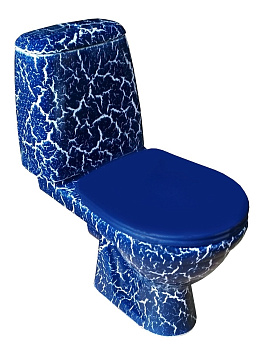 ПРЕМЬЕР Унитаз-компакт горизонт. вып. с арматурой, сиденьем, креплением, синий кракелюр ROSA