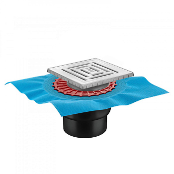 Трап водосток ZENTRUM Uno 150х150, матовый хром, выпуск D50/75/110 H74 вертикальный, BERGES