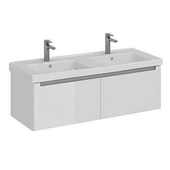 Тумба Lemark BUNO MINI 125 см под 2 раковины, подвесная, 2 ящика, цвет планки: Серый, цвет корпуса, 