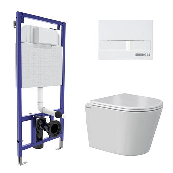 Комплект: инсталляция NOVUM кнопка L1 белая, унитаз VITA Rimless 49 см, сиденье дюропласт микролифт,