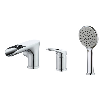 Omega Смеситель для ванны, на борт 3отв. с каскад.изливом 121мм лейка, р/ОД, хром, LM, LM3145C