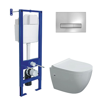 Комплект: инсталляция ATOM Line 410 кнопка хром глянец, унитаз OKUS, сиденье дюропласт Okus Slim SO,