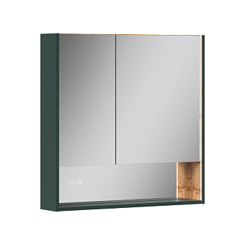 Шкаф зеркальный EQUIL Gleam 80, подвесной, 2 дв., зеленый камень/дуб вотан (szGLEAM.LED.80.2D-34)