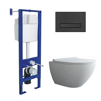 Комплект: инсталляция АТОМ Line кнопка черная SoftTouch, унитаз PUMA XL Rimless, сидение дюропласт T