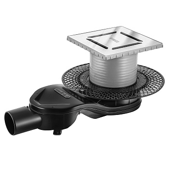 Трап водосток PLATZ Norma 150х150, хром глянец, S-сифон D50 H60 боковой, BERGES