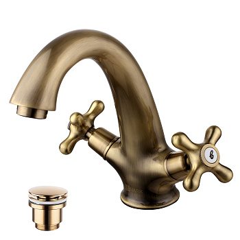 Vintage Смеситель для раковины, монолит.излив 138мм дон.клап.Click/Clack, р/ДВ, бронза, LM, LM2806B