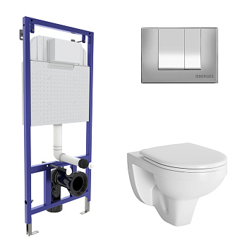 Комплект для монтажа подвесного унитаза GAMMA: инсталляция NOVUM525, кнопка S3, унитаз  с сиденьем  