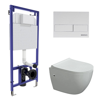 Комплект для монтажа подвесного унитаза: инсталляция NOVUM525, кнопка L4 Soft Touch белая, унитаз OK