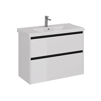 Тумба Lemark COMBI 100 см под 1 раковину, подвесная/напольная, 2 ящика, цвет планки: Чёрный, цвет ко