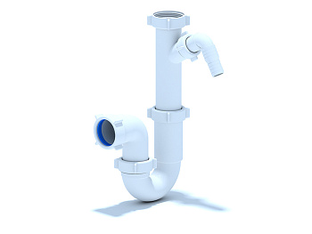 Сифон для мойки АНИ Пласт D1020 1 1/2 дюйма 40 прямоточный с отводом для стиральной машины без выпуска