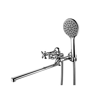 Practica Смеситель для ванны, плоск.излив 30 см, двуруч-й, поворот. переключатель, хром, LM, LM7541C