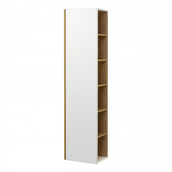 Шкаф-колонна СКАНДИ 40, подвесная, с зеркалом, белая, дуб рустикальный