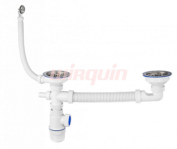 Сифон Элит для двойной разноуровневой мойки с нерж. ч. Ø114 мм, с отв. д/стир. машины WIRPLAST