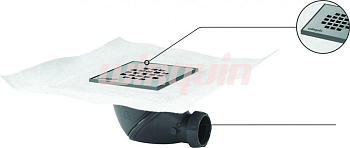 Трап с гидроизоляционным полотном и уплотнением из полистирола с нержавеющей решеткой 115х115 мм, си