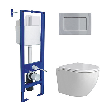 Комплект: инсталляция АТОМ кнопка хром глянец, унитаз OKUS Rimless 49 см, сиденье дюропласт микролиф