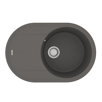 Кухонная мойка Lemark LACHA 760 врезная овальная с крылом из кварцгранита, Серый шёлк