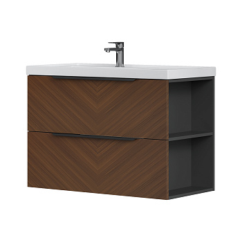 Тумба EQUIL Forest 90 подвесная 2 ящ. орех/графит (под раковину 978857(90)L)