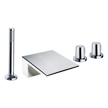 Термостатический смеситель на борт ванны однорычажный с каскадным изливом и душевым комлектом TZAR 3