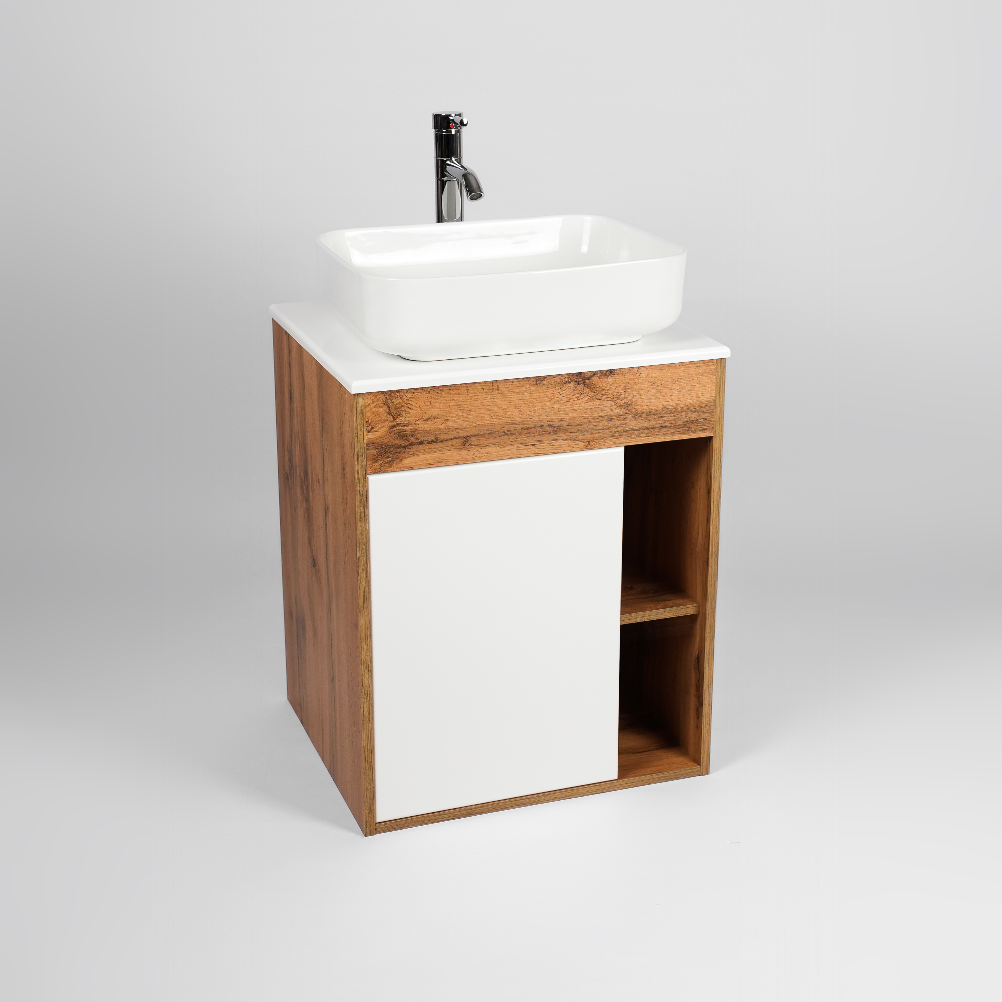 Тумба под раковину VIANT БОСТОН 56 подвесная дуб вотан/белый (VBOS56N-T1STP)