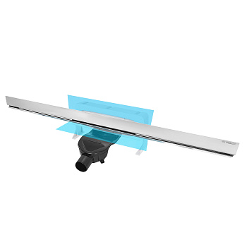 Желоб водосток WALL 1000 пристенный, хром глянец, S-сифон D50 H60 боковой, BERGES