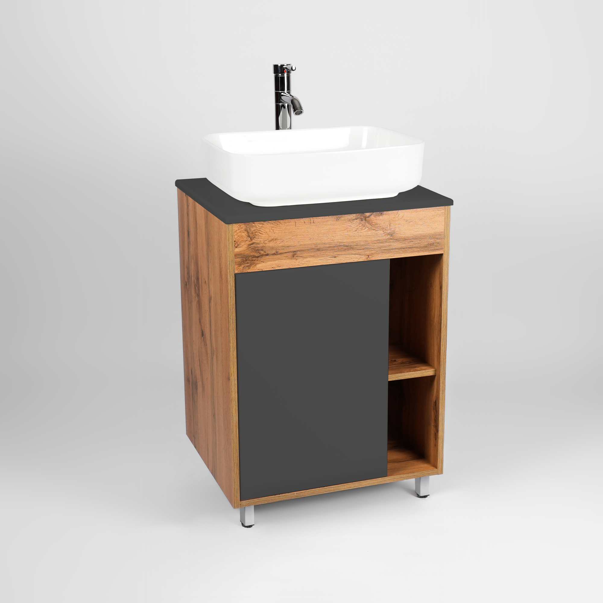 Тумба под раковину VIANT БОСТОН 56 напольная графит/дуб вотан (VBOS56NG-T1ST)