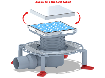 Трап для душа АНИ Пласт TVQ5812 DN50 горизонтальный регулируемый с сухим затвором и с решёткой из нержавеющей стали 150х150 мм под плитку