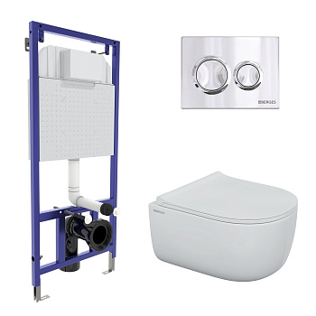 Комплект для монтажа  подвесного унитаза: инсталляция NOVUM525, кнопка O3 хром глянец, унитаз EGO Ri