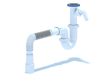 Сифон для мойки АНИ Пласт D2015 1 1/2 дюйма 40 прямоточный с литым выпуском с отводом для стиральной машины и гибкой трубой 40х40/50