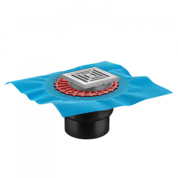 Трап водосток ZENTRUM Uno 100х100, матовый хром, выпуск D50/75/110 H74 вертикальный, BERGES