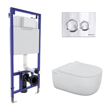 Комплект для монтажа  подвесного унитаза: инсталляция NOVUM525, кнопка O3 хром глянец, унитаз EGO XL