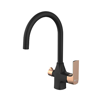 Ursus Смеситель для кухни, выс.пов.излив 203мм фильтр.воды, р/ОД, черный/золото, LM, LM7261BLR