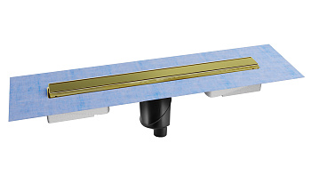 Желоб водосток напольный B1 KERAMIK 700 нержавеющая сталь, решетка бронза, S-сифон D50/110 вертикаль