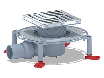 Трап для душа АНИ Пласт TVQ5612 DN50 горизонтальный регулируемый с сухим затвором и решёткой из нержавеющей стали 150х150 мм