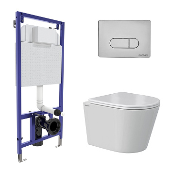 Комплект: инсталляция NOVUM кнопка D3 хром глянец, унитаз VITA Rimless 49 см, сиденье дюропласт микр