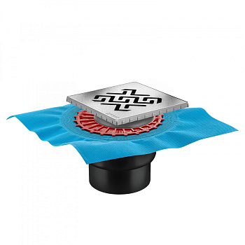 Трап водосток ZENTRUM Antik 150х150, хром глянец, выпуск D50/75/110 H74 вертикальный, BERGES