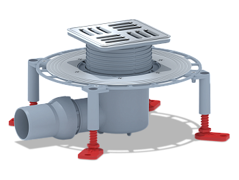 Трап для душа АНИ Пласт THZ5614M DN50 горизонтальный регулируемый с комбинированным затвором, с решёткой и обрешеткой из нержавеющей стали 120х120 мм