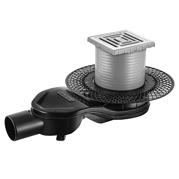 Трап водосток PLATZ Uno 100х100, матовый хром, S-сифон D50 H60 боковой, BERGES