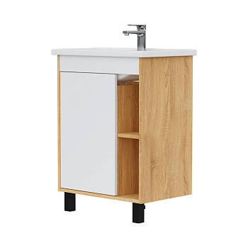 Тумба Osmond 60, напольная, 1 дв., ниши для хранения, белый/дуб сонома (под раковину Фостер 60), VOL